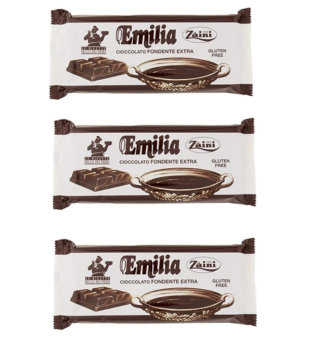 3x Zaini Emilia Cioccolato Fondente Dunkle Tafel Schokolade Gebäckprodukt 1Kg Gluten-frei