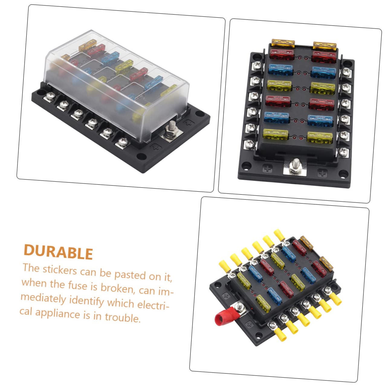42pcs Marine 12-Way Fuse Box Set LED Indicator Waterproof Automotive Fuse Holder Adjustable Height Includes and Terminal Connectors for RV and Yacht