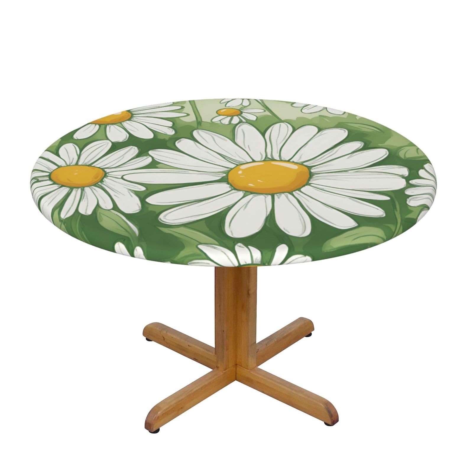 Daisy Print Wipe Clean Oval Tablecloth Stain-Resistant Dining Table Accessories Table Protector For Home