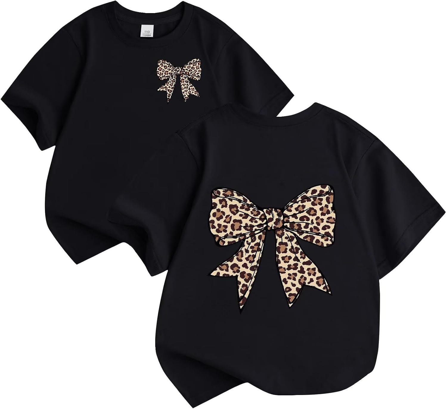 Girl's Bow Leopard Graphic Tee Cute Preppy Bow Print T-Shirt Y2k Short Sleeve Aesthetic Tops