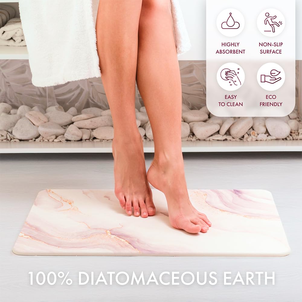 Alfombra de baño de piedra, 23.7 x 15.4 pulgadas, de secado rápido y antideslizante, alfombrilla de baño de tierra de diatomeas para baño y cocina