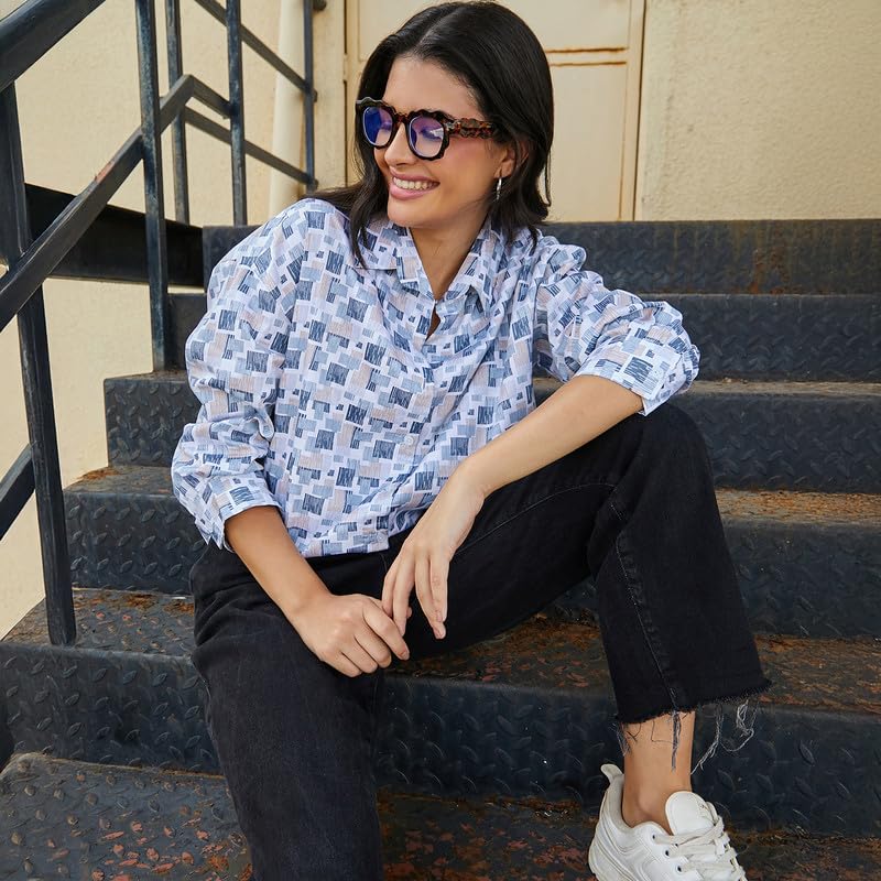 Image of PINACOLADA Women's Solid Oversized Shirt for Casual Wear | Spread Collar | Long Sleeve | Button Closure | Oversized Shirt Crafted with Comfort Fit for Everyday Wear