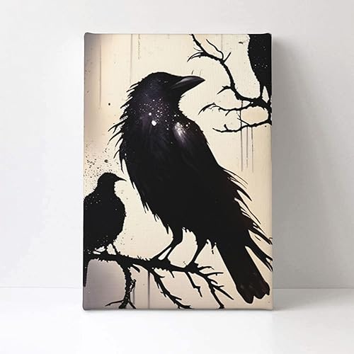 Miniatura 2 de yvkew Arte de pared de cuervo de Halloween, pintura en lienzo para decoración del hogar, pinturas de arte abstracto, arte moderno, decoración para