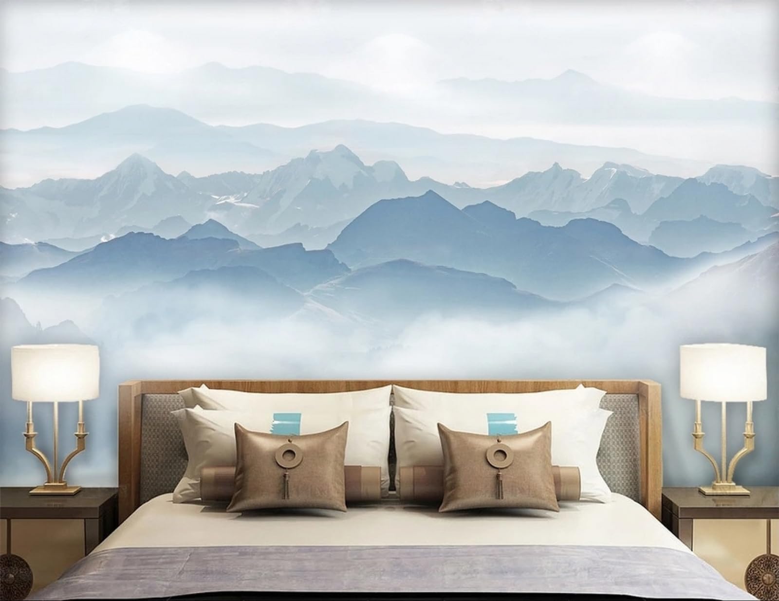 Carta da Parati Panoramica Intissato Montagne,Nebbia,Zen,Natura Wallpaper per Camera da Letto, Soggiorno 350x250cm