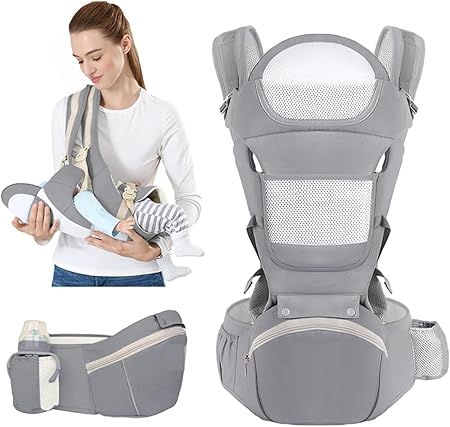 Clefairy Baby Wrap Carrier, Baby Hip Seat, All-in-One Baby Carrier, Cotton, Lightweight and Breathable, Adjustable Baby Carrier, Ergonomic Pure, for Newborns and Older Babies