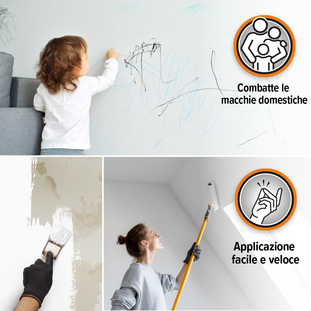 Dryzone Vernice antimacchia bianca e a prova di umidità (1 litro), blocca umidità, muffa e macchie in una sola mano su intonaco, mattoni, cemento, superfici interne in pietra
