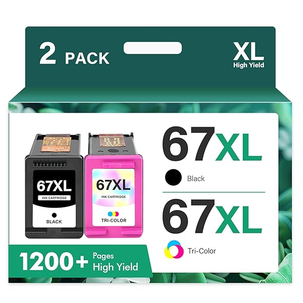 67XL 67 6055e 2755e 2800e 2855e 6000 Ink Cartridges Black/Color Combo Pack Compatible for HP Printer DeskJet 6055e 2700 4155e 4255e 4100 2700e 2734e 2800 2852e Envy 6055e 6455e 6400 Series (2-Pack)