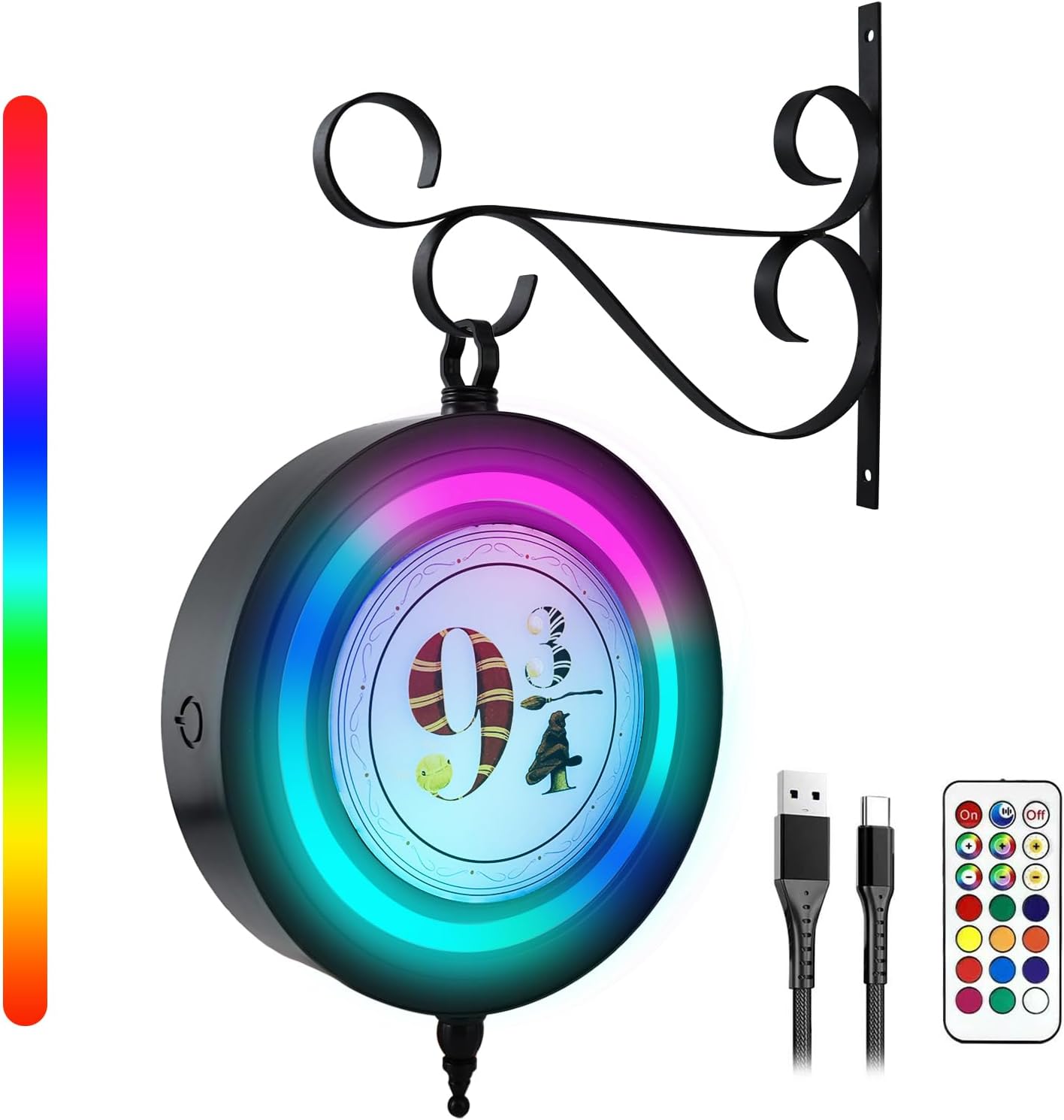 Harry Platform 9 3/4 Sign Night Lights: Wizard Themed Birthday Decorations with 84 RGB Colors - 72H Battery Life USB-C Rechargeable Bedroom Decor - Potterhead Fan Gifts Wall Lamp for House Party