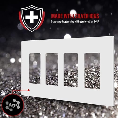 Miniatura 2 de ENERLITES Cubierta de interruptor decorador, placa de pared sin tornillos, tamaño mediano de 4 segmentos 4.88 x 8.58 pulgadas, policarbonato