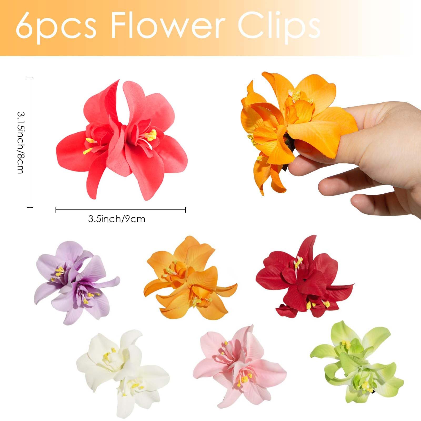 6 Colors Bohemian Artificial Flower Hairpin,Flower Hair clip Hawaiian Hairpin for Seaside Holiday,Bridal Hair Bobby Pins Headwear for Women Girls(Twin Flowers) - Image 2
