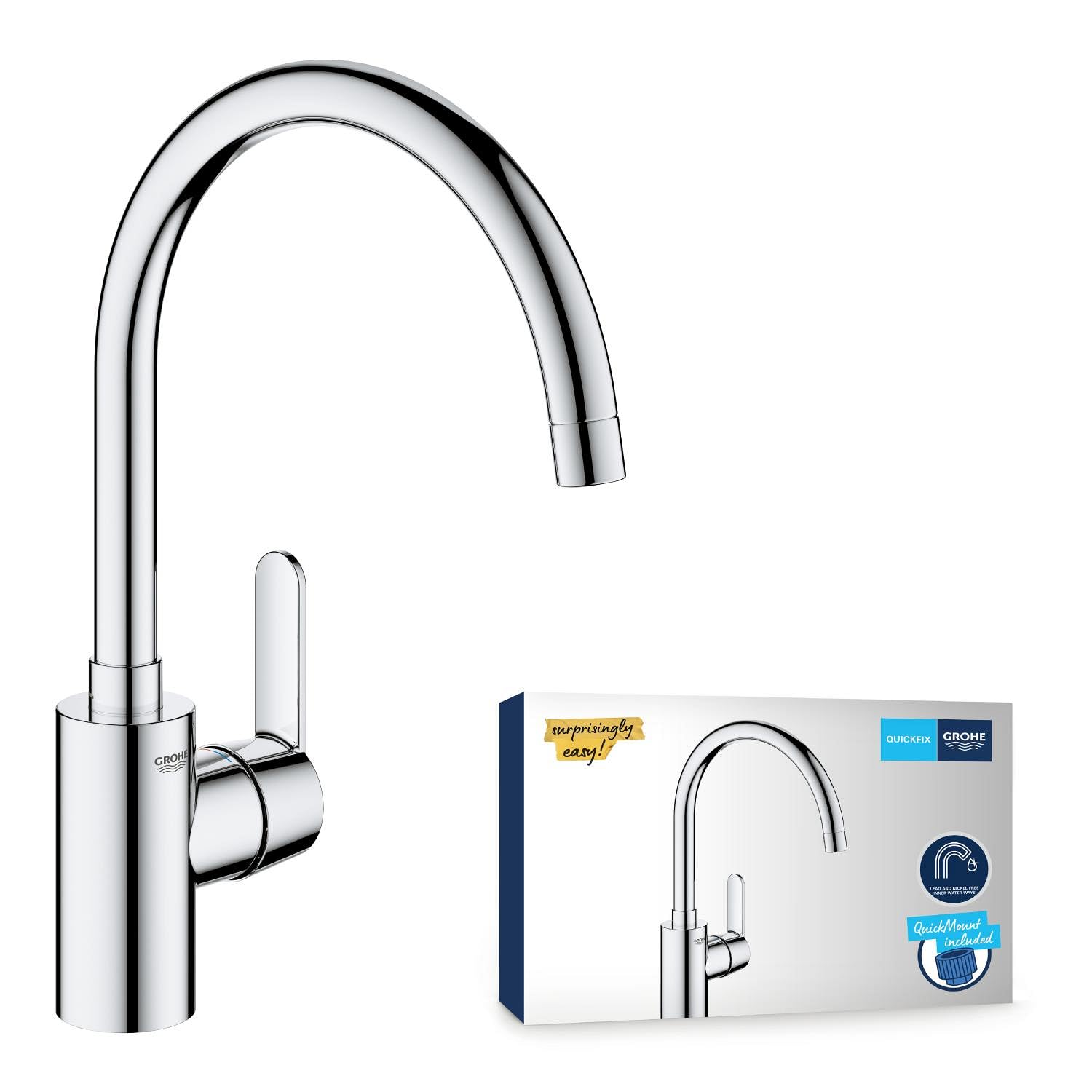 Mitigeur GROHE Get de cuisine d'une pureté remarquable en chrome éclatant