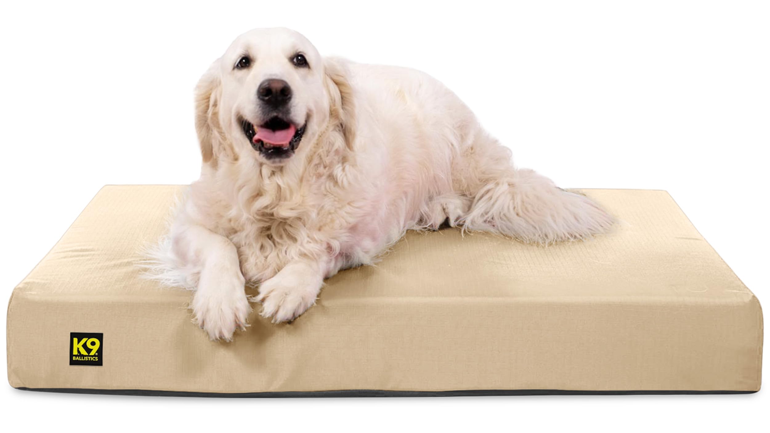 K9 Ballistics Tough Ripstop Orthopedic Rectangle Dog Bed Removable Washable Cover, Solid Orthopedic Foam for Size L Large Dogs 40"x34", Sandstone