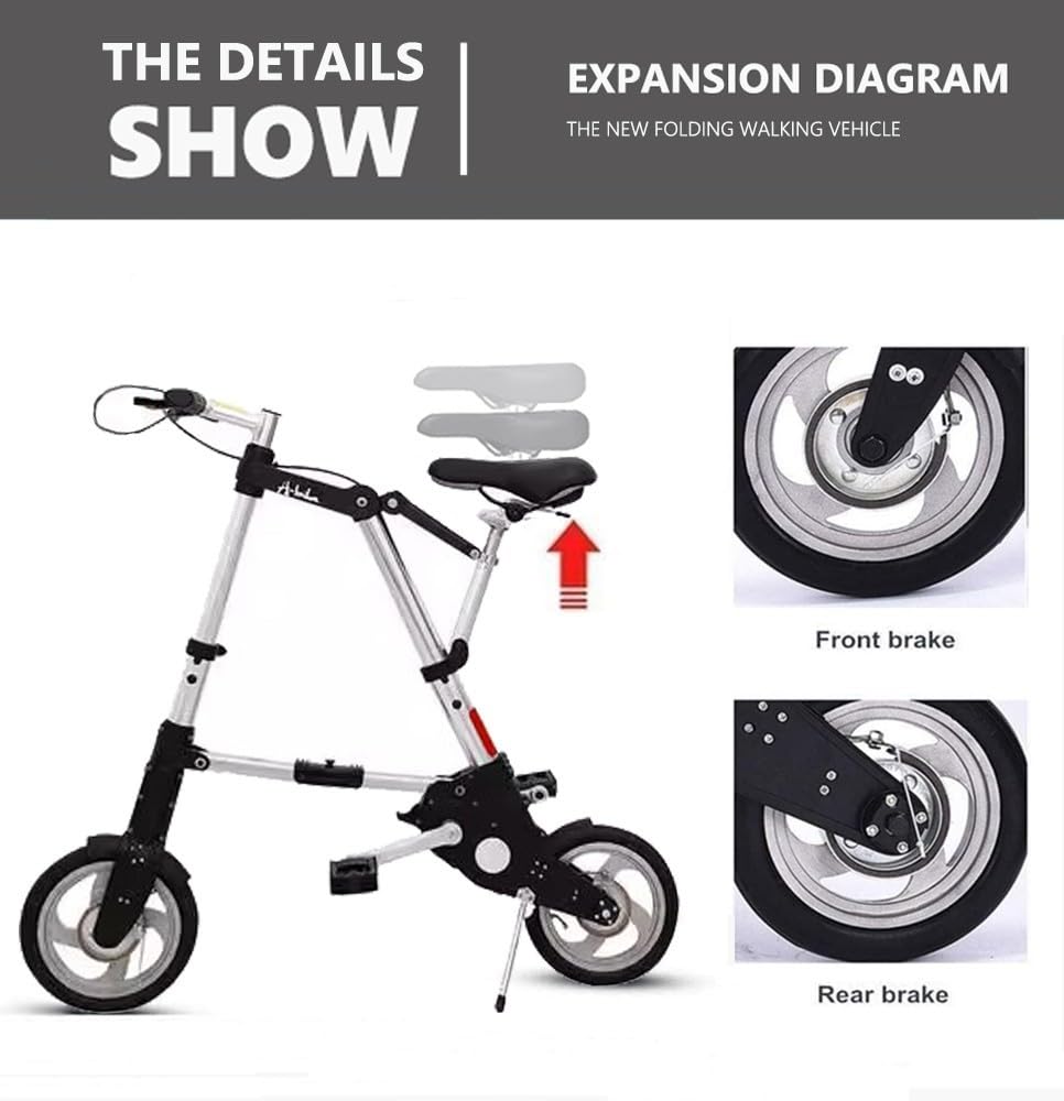 Mini Bicicleta Plegable Ultraligera Y Portátil 8/10 Pulgadas para Estudiantes Adultos, Ideal para Deportes Aire Libre, Ciclismo, Viajes Y Desplazamientos. A,10in