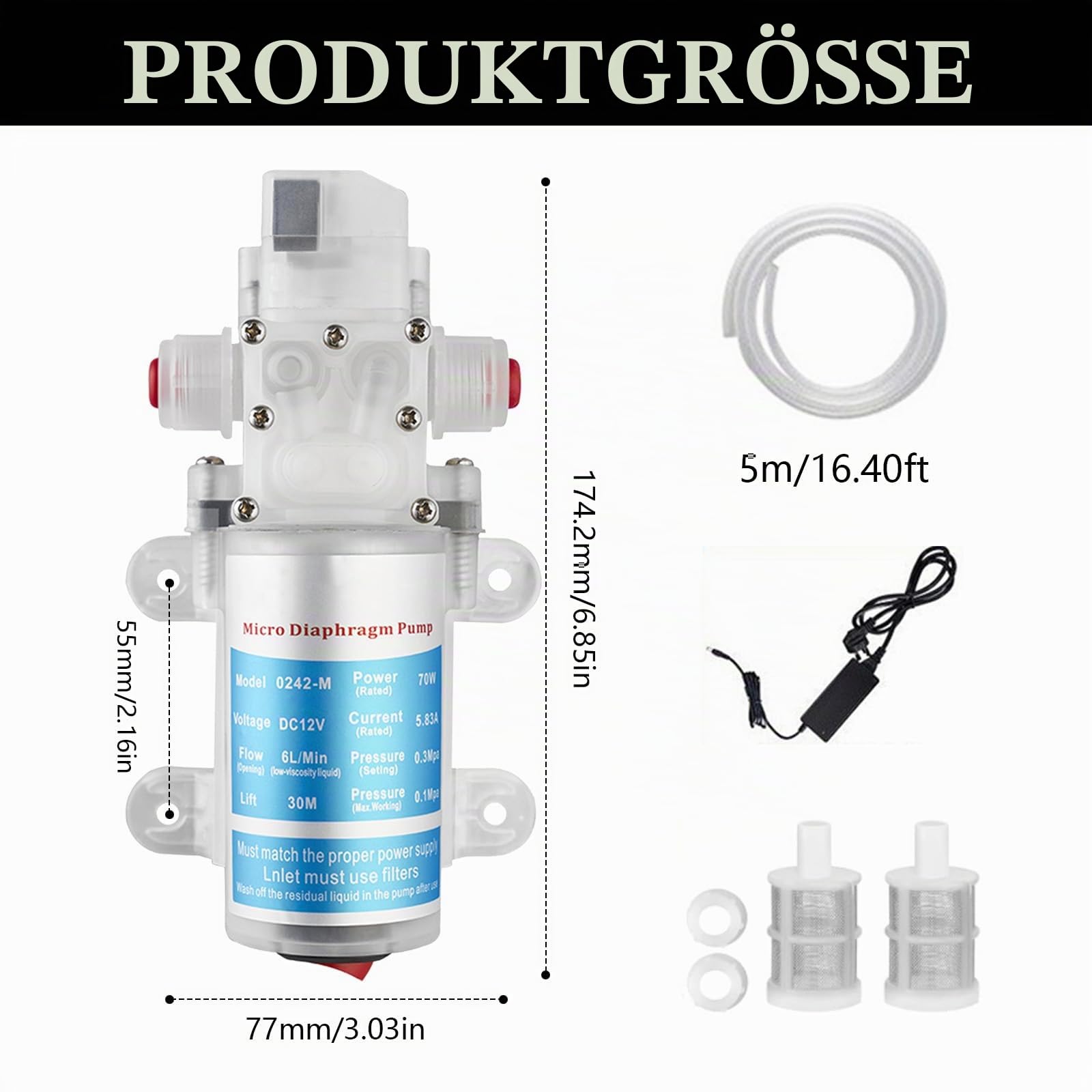 Wasserpumpe, Bierpumpe, Membranpumpe, Wein-Transferpumpe, Elektrische Weinförderpumpe Selbstansaugende Pumpe Geschwindigkeit Einstellbar mit Schlauch und Filtern zum Pumpen von Wein Bier