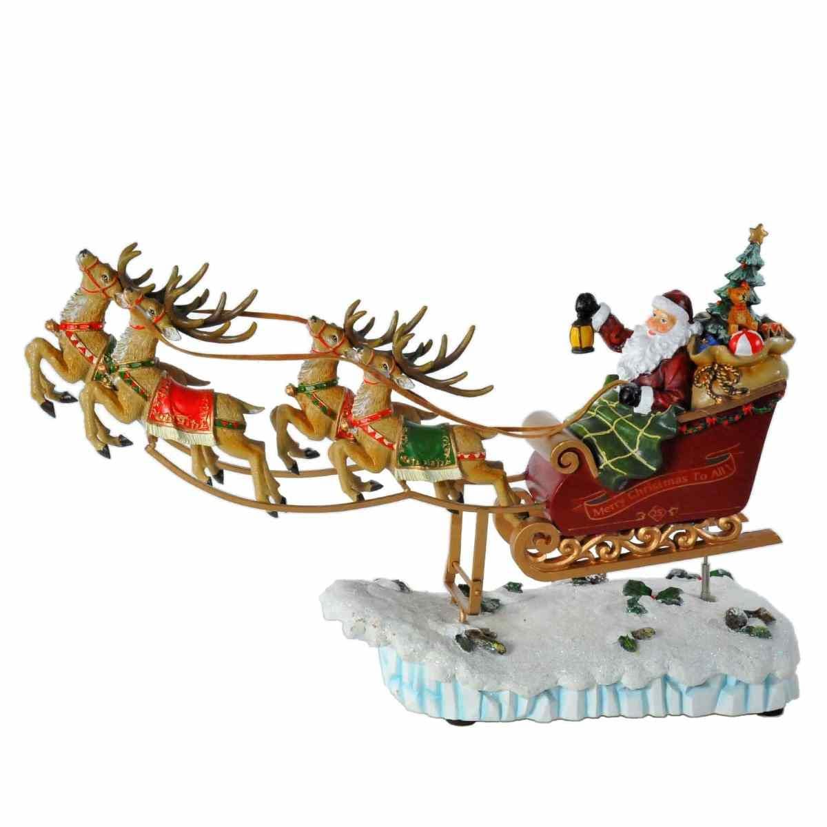Puntale Rotante per Albero di Natale con Stella e Slitta di Babbo Natale con MOVIMENTO 65 cm Giostrina Natalizia Puntale con LUCI LED Fuori Porta Coccarda Ghirlanda addobbo Dorato Metallizzato 16 cm