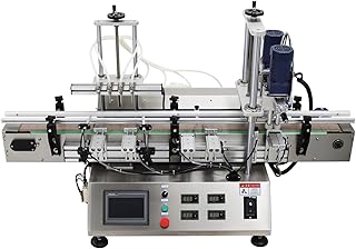 INTSUPERMAI Automatic Desktop Four Head Magnetic Pump Liquid Filling Capping Integrated Machine Stainless Steel Digital Filling and Cap Sealing Machine with Conveyor for Milk Water Juice 110V