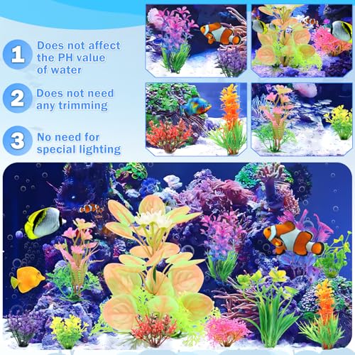 Image of QUOZUO Fish Tank Accessories Aquarium Decorations Plastic Plants, 11cs Small Goldfish Turtle Tank Decorations Artificial Plants, Aquarium Decor Colorful Grass Plant