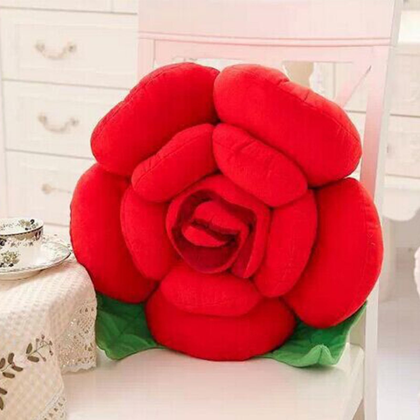 Chickwin Cute Flower Pillow, Rose Flower Shaped Cushion Soft Plush Seating Cushion Aesthetic Pillows for Bedroom Sofa Chair Cute Room Decor (Red,60 * 60cm)