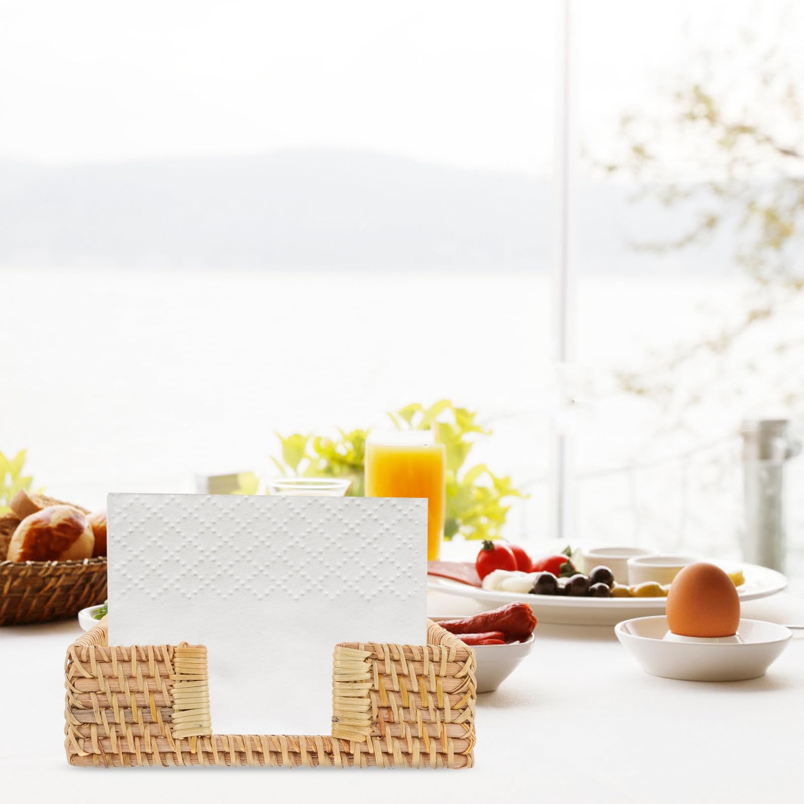 Portatovaglioli e Arredamento Semplice e Creativo Bordi Lisci e Arrotondati in Rattan Vassoio Portatovaglioli da Tavola per Decorazione di Ristorante