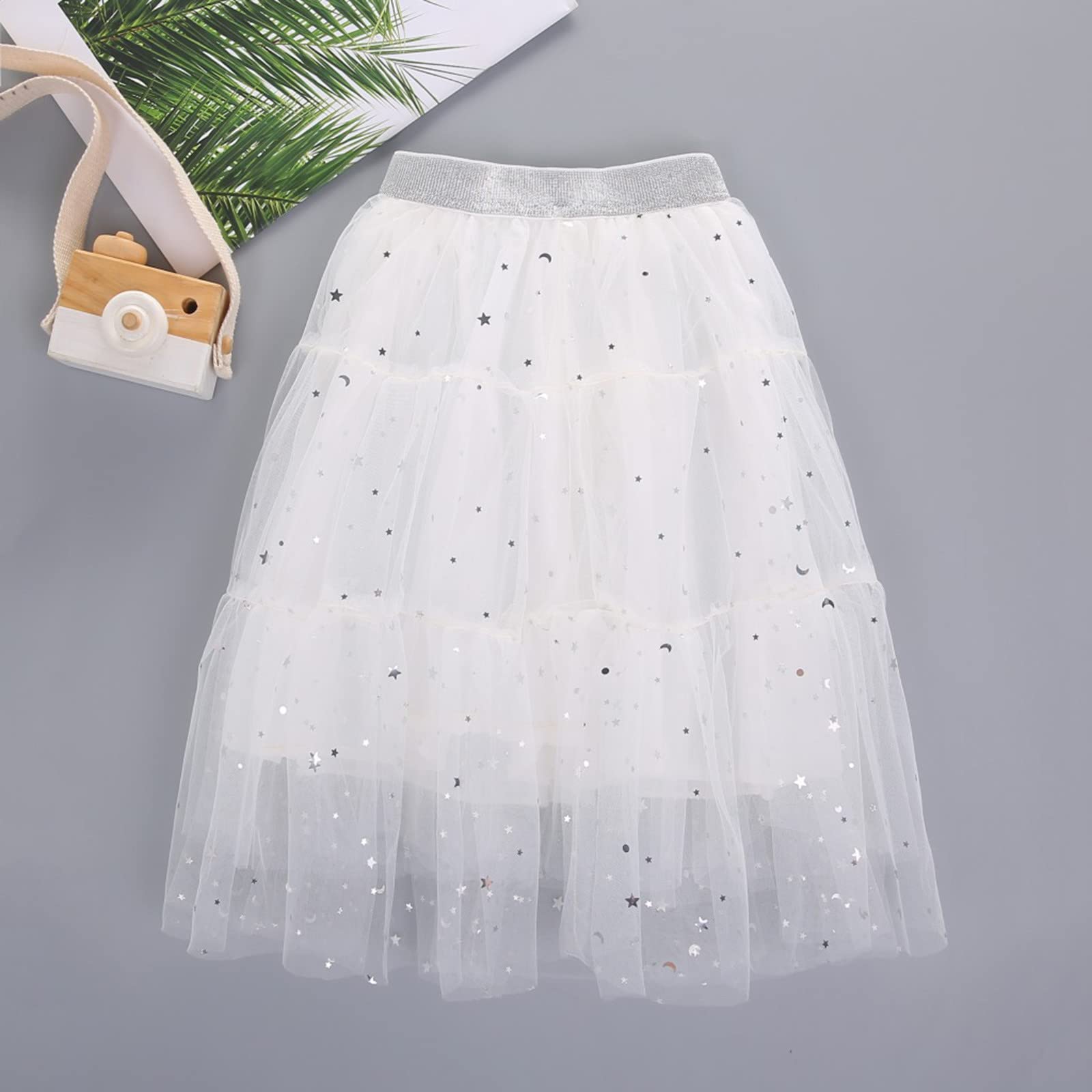 Tutu Skirt for Girls Petticoat Skirt Knee Layered Tulle Skirts Toddler Princess Dress Carnival (White, 18-24 Months)