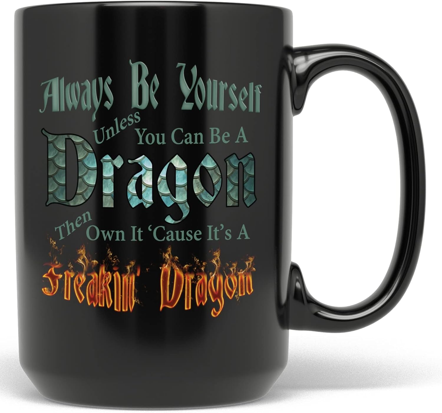 PixiDoodle Fire Dragon Coffee Mug - Dragon Scales Self Love (15 oz, Black)