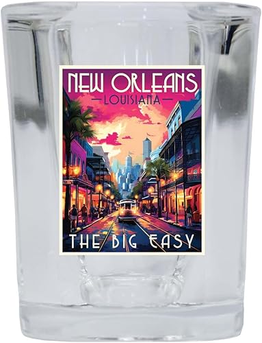 Miniatura 4 de R and R Imports New Orleans Louisiana Design B Souvenir - Vaso de chupito cuadrado de 2.5 onzas, paquete de 2 unidades