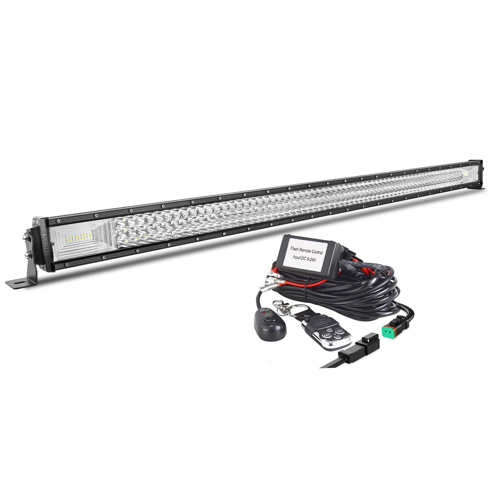 AUXTINGS 127 cm 648W barra de luz led,50 Pulgadas Todoterreno Barras luminosas led,12V Remoto estroboscópica cableado para off road camión coche SUV 4x4, Foco Inundación 6000K lámpara de conducción