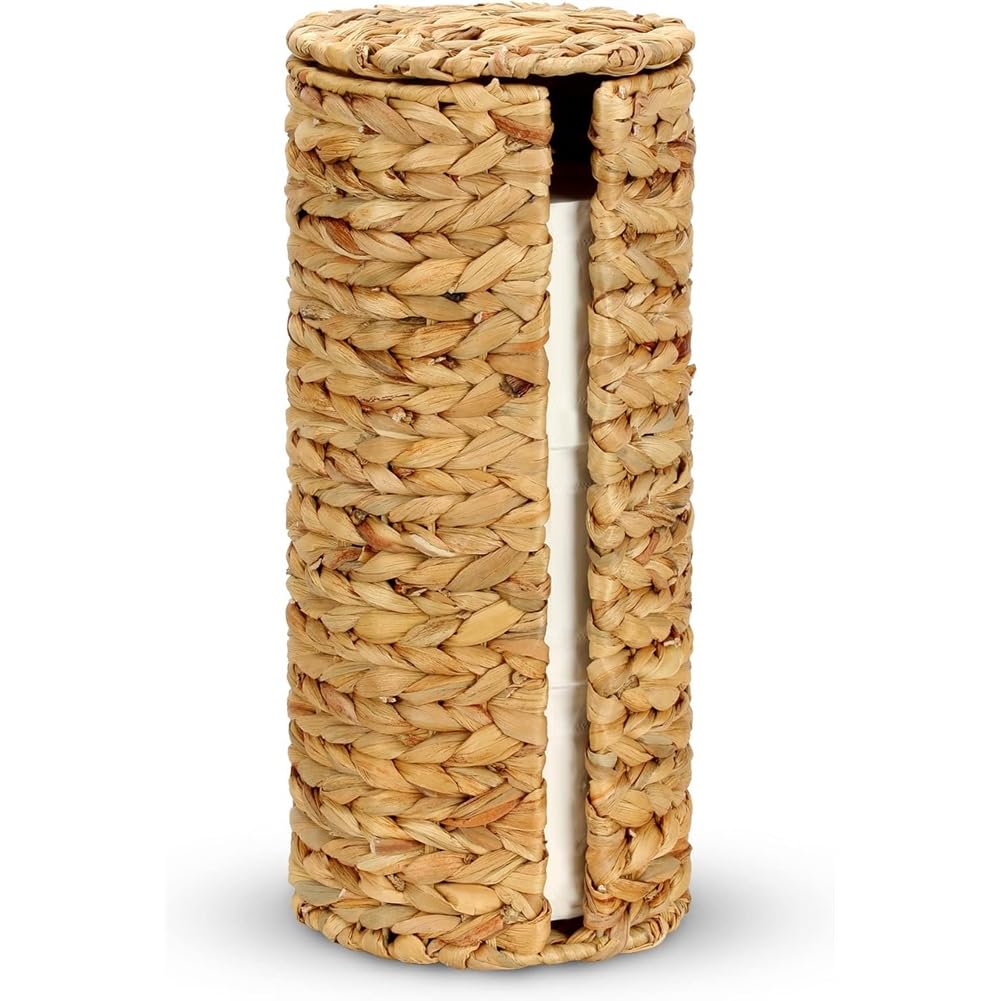 UDSKNV[KSL Toilet Tissue Holder Free Standing Water Hyacinth Wciker Stand Paper Storage with Lid,Toilet Paper Organizer Basket