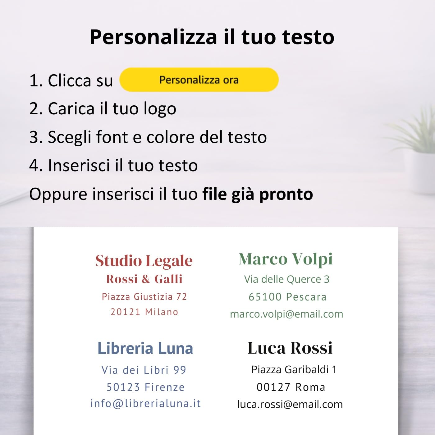 Modico Timbro Personalizzato 5 Righe max. Preinchiostrante - Impronta 20x57 mm, Inchiostro Vari Colori, (Montatura Blu)