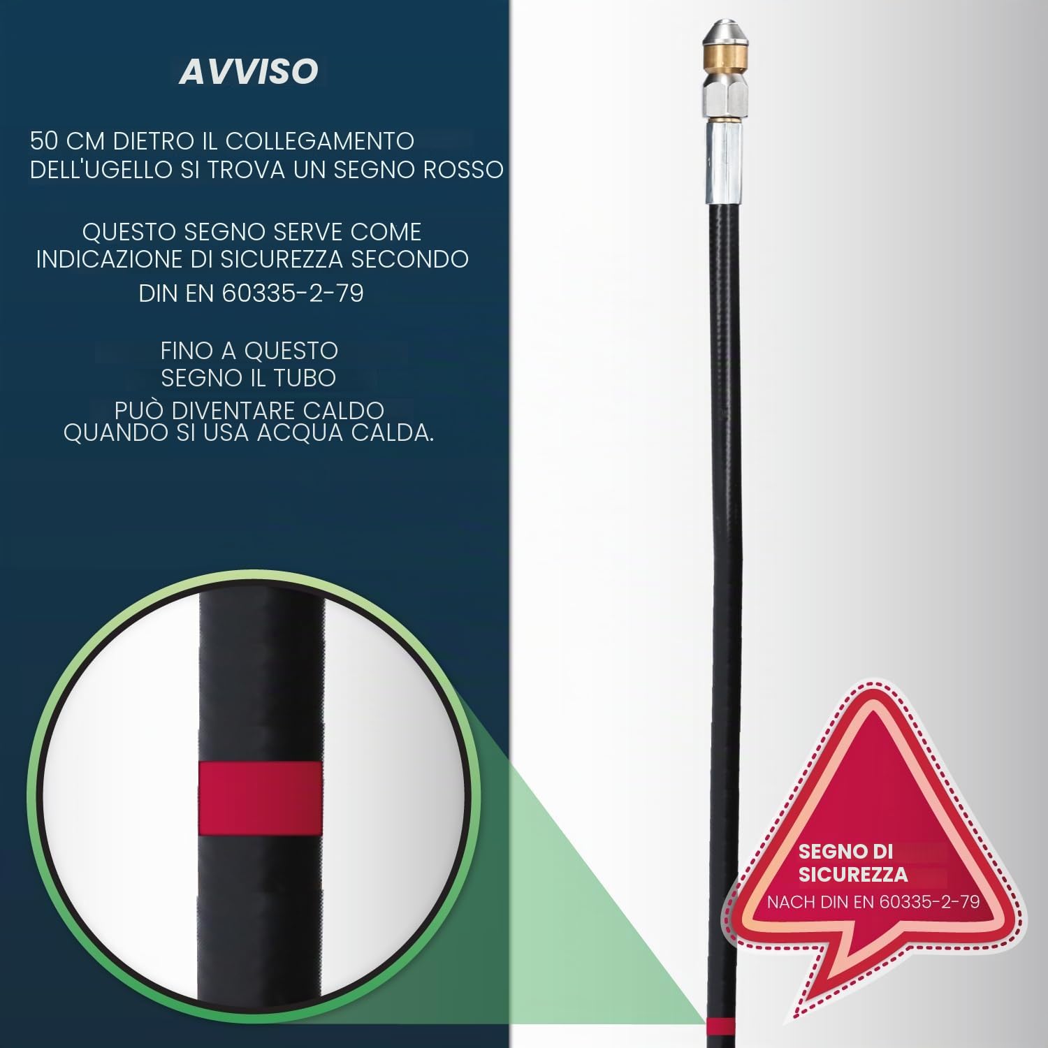 Tubo flessibile per la pulizia dei tubi, 25m, 160-200 bar, adattatore incluso, ugelli rigidi + rotanti, compatibile con le idropulitrici Karcher K2, K3, K4, K5, K6, K7
