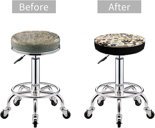 Miniatura 5 de Dog Paw Prints Bones - Funda redonda para taburete de bar, cojín de asiento con parte inferior elástica, lavable y antideslizante, para silla