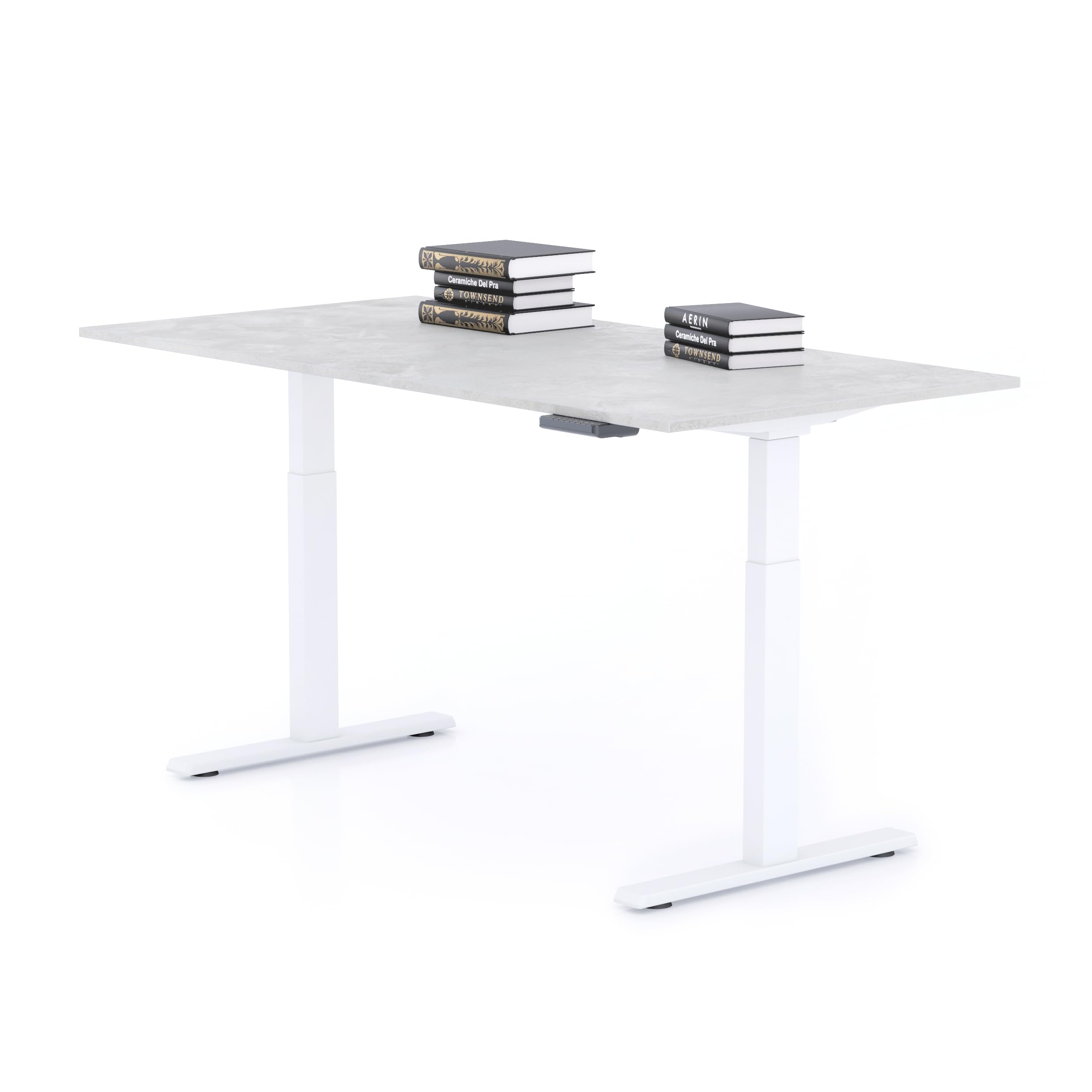 Mobili Fiver, Biurko regulowane Clara 160x80, Szary Beton z białymi nogami, Płyta laminowana/Aluminium/Stal, Nowoczesne biurko do biura
