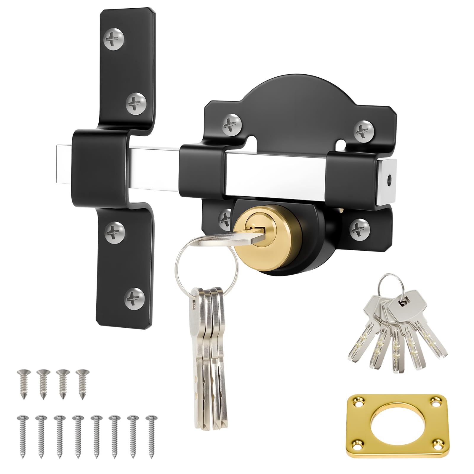 Slide Gate Latch Bolt, 50mm/2" Long Throw Gate Lock, 304 Stainless Steel Both Side Lock Door with Rear Double Locking for Yard，Garden Doors/Gates Supplied 5 Keys