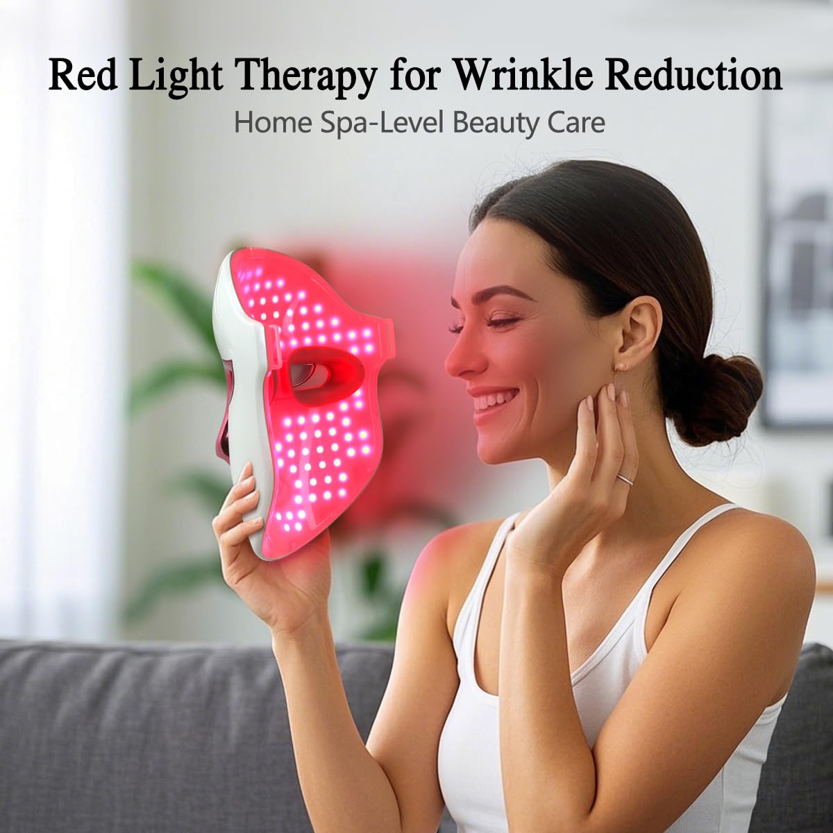 FSA Eligible Red Blue Light Therapy for Face Wrinkles Acne Reduction,LED Face Mask Light Therapy,Rechargeable Home Beauty LED Mask with 4 Color