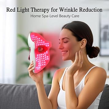 Auxoliev FSA Eligible LED Face Mask Light Therapy,Red Blue Light Therapy for Face Wrinkles Acne Reduction,Rechargeable Home Beauty LED Mask with 4 Color
