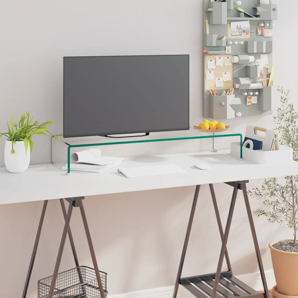 Vidrio Templado Elevador Monitor Transparente 90x30x13 cm | Soporte para TV Elevador Monitor Cristal Templado 90x30x13 cm Transparente Mueble Multimedia Rack Escritorio