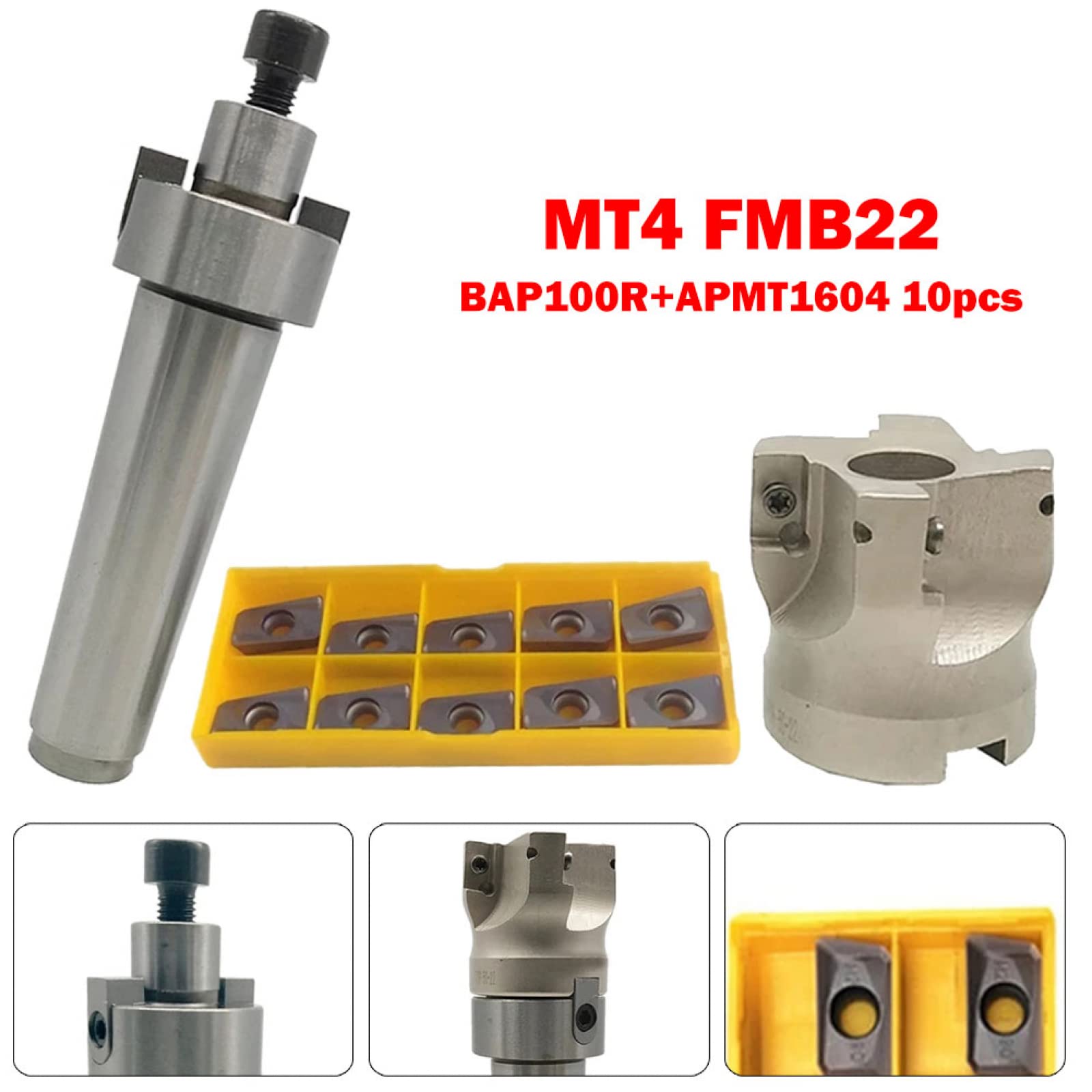 MT4 FMB22 Schaftfräser Halter Planfräser Holder Fräserhalterverlängerung 400R 50mm CNC Lather Schaftfräser + 4T APMT1604 CNC-Hartmetalleinsätze Wendeschneidplatten Carbide Fräseinsätze