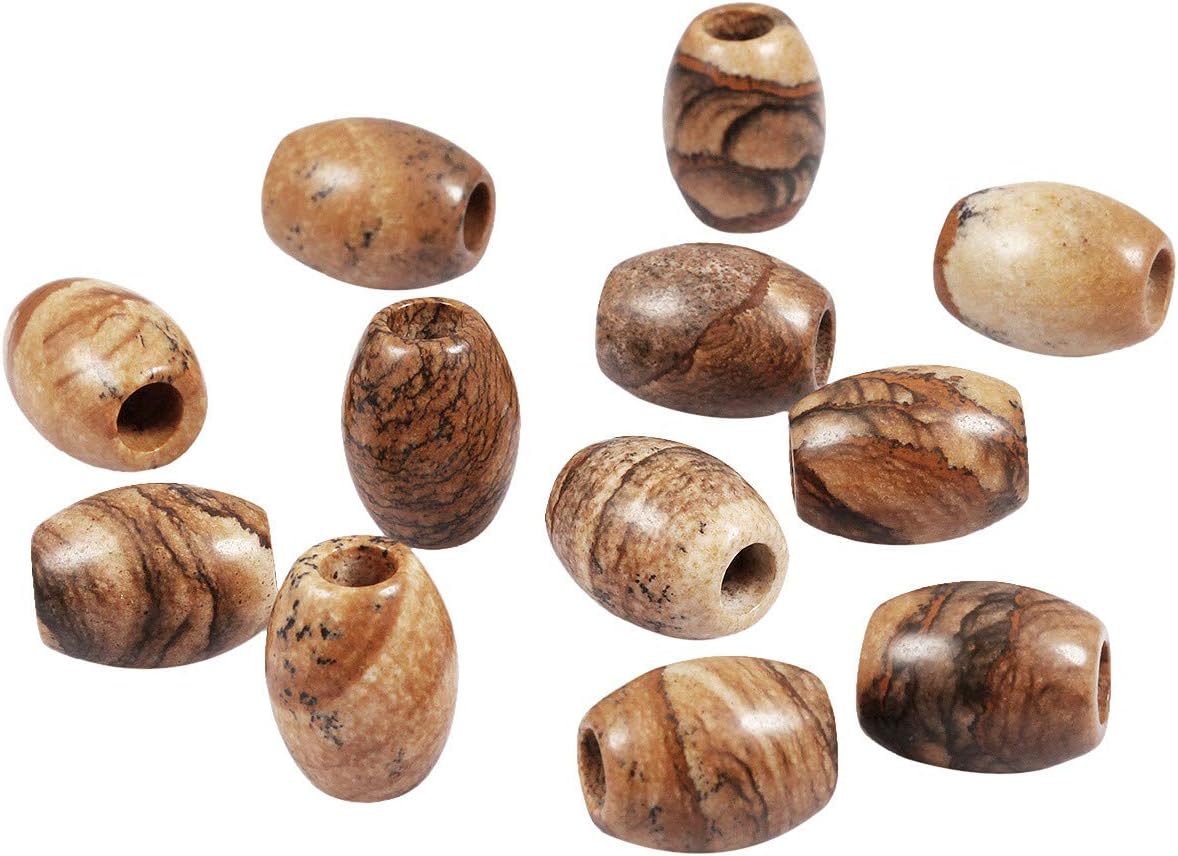 TUMBEELLUWA Stone Bead for Jewelry Making, Healing Crystal Large Hole Oval Shape Loose Beads Pack of 15, Picture Jasper - Image 3