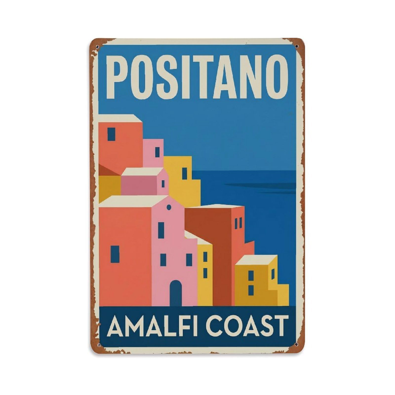 Vintage Travel Positano Italy Frost Metal Tin Sign