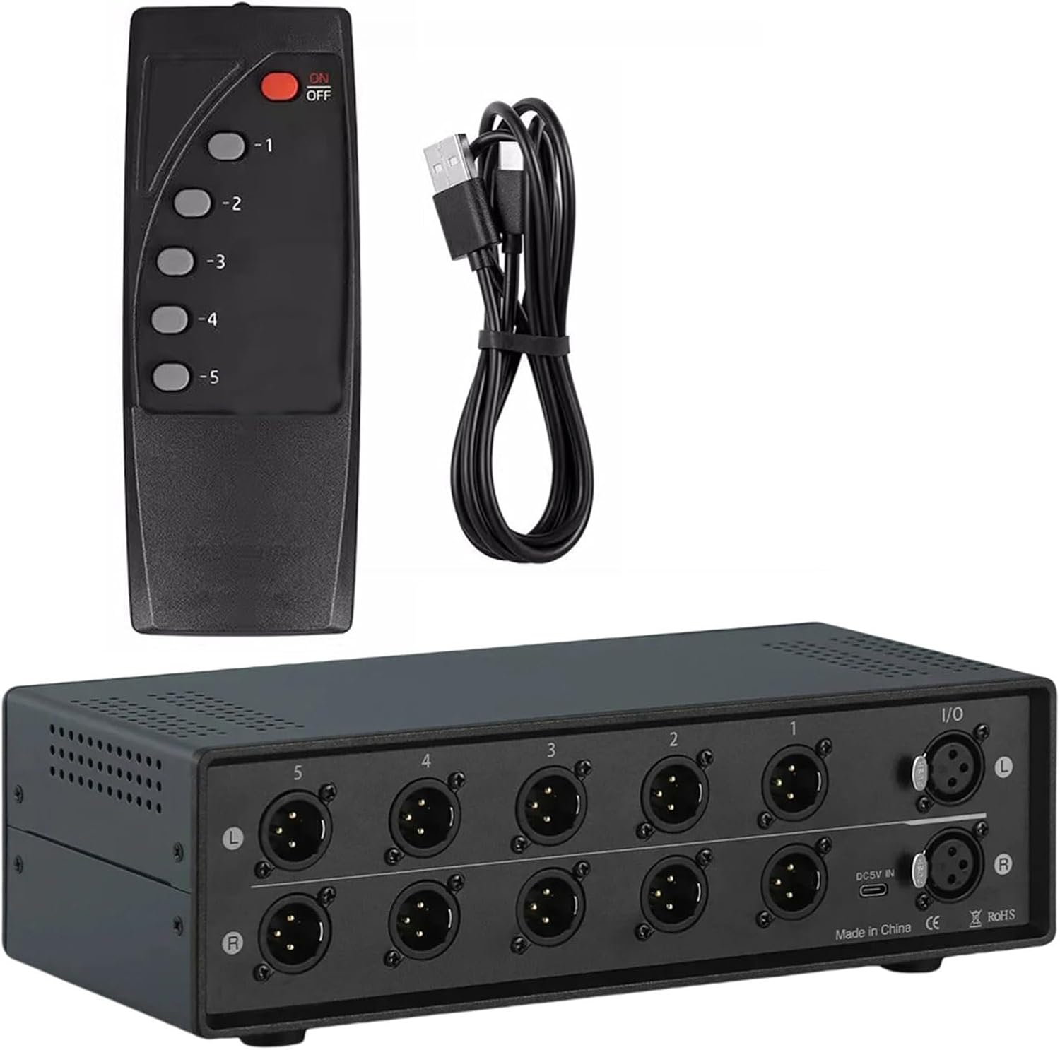 5Way XLR Balanced Sound Switcher Box for Multichannel Sound Systems Featuring Gold Plated Connectors Noise Reduction XLR Splitter