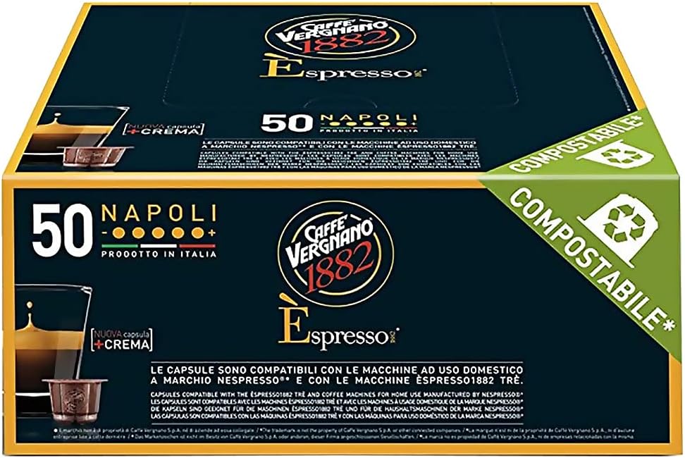 Caffe Vergnano Napoli Espresso Capsules | Compatible with Nespresso Original Line Machines | Compostable | Decaffeinated | 50 Count (25oz) | Imported from Italy