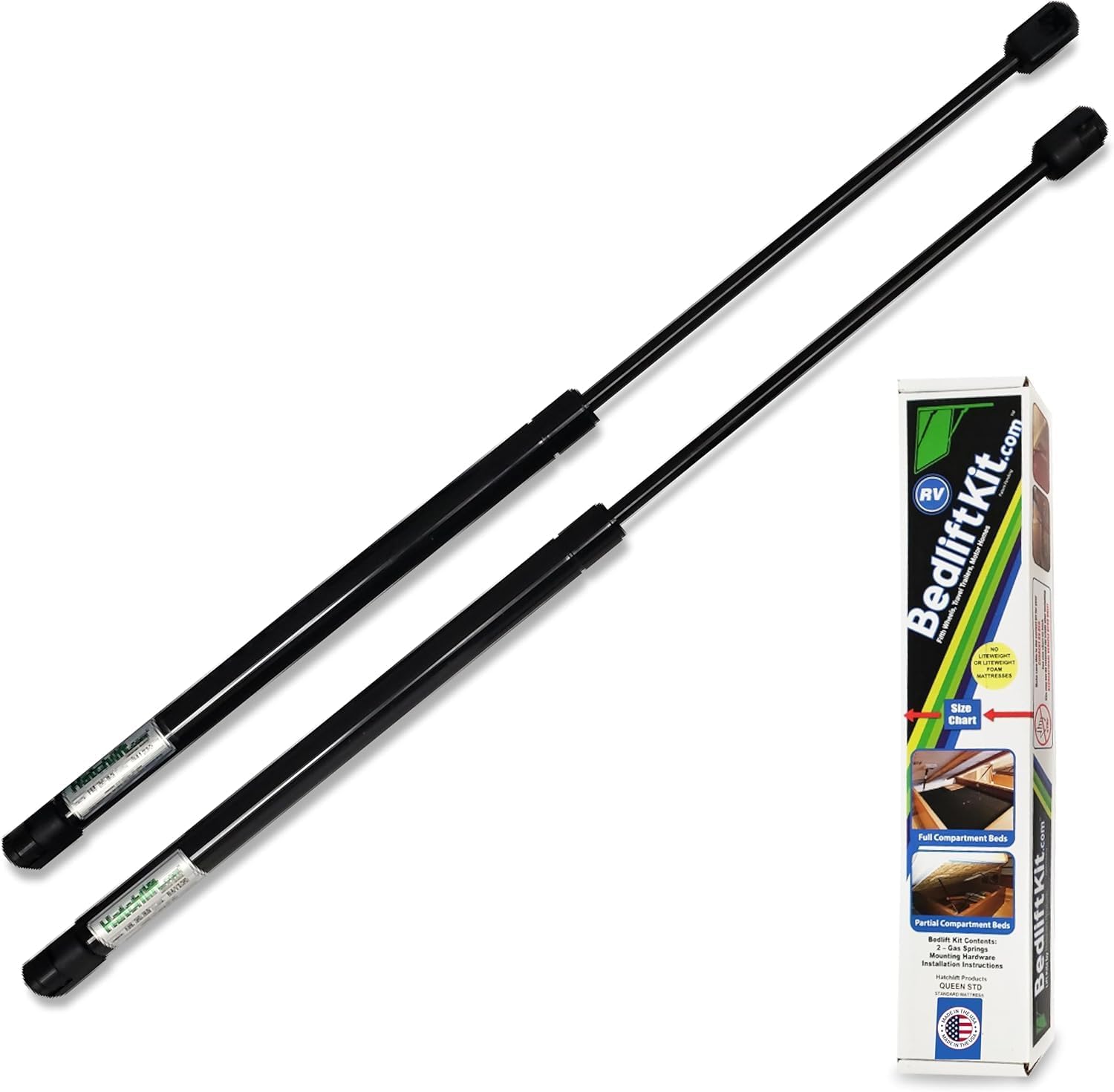 Hatchlift RV Bed Lift Kit - King Size - Gas Strut Hardware for Heavy Lids - Adjustable Bed Lift System - Durable Gas Shocks for RV Compartments for King Standard Mattress