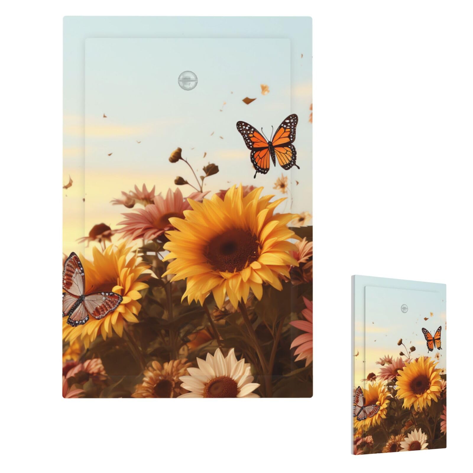 Aceprints Single Blank Sunflowers And Butterflies Wall Plate Cover Modern Decorative Light Switch Cover Unbreakable Receptacle Outlet Covers For Living Room Bedroom Decor