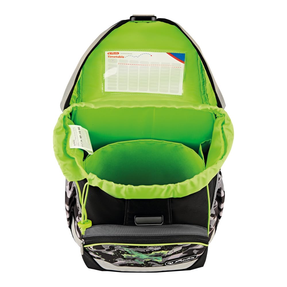Herlitz Tornister Szkolny Light Camo Dragon | Dziecięcy Organizer Dla Ucznia Dzieci | Sztywne Plecy | Unisex | Szkolna Torba na Plecy | Pojemny Wytrzymały Plecak na Przybory Szkolne