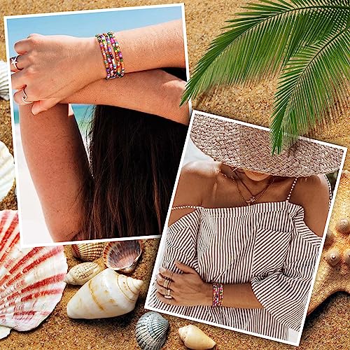 Boho Colorful Beaded Bracelets , Bohemian Multistrand Beads Bracelet Summer Surf Beach Trendy Jewelry For Women ,Adjustable layered bracelets Anniversary Birthday Gifts for Her Girlfriend Sister2