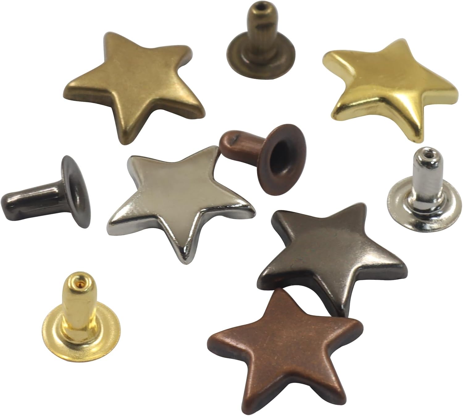 Zorveiio 100 Sets 12mm (15/32") Metal Star Rivets - 5 Mixed Colors, Five-Pointed Studs & Spikes Kit for Leather Craft, Clothing, Bags, Belts, Dog Collars, Shoes DIY Accessories
