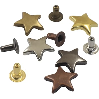 Zorveiio 100 Sets 12mm (15/32") Metal Star Rivets - 5 Mixed Colors, Five-Pointed Studs & Spikes Kit for Leather Craft, Clothing, Bags, Belts, Dog Collars, Shoes DIY Accessories