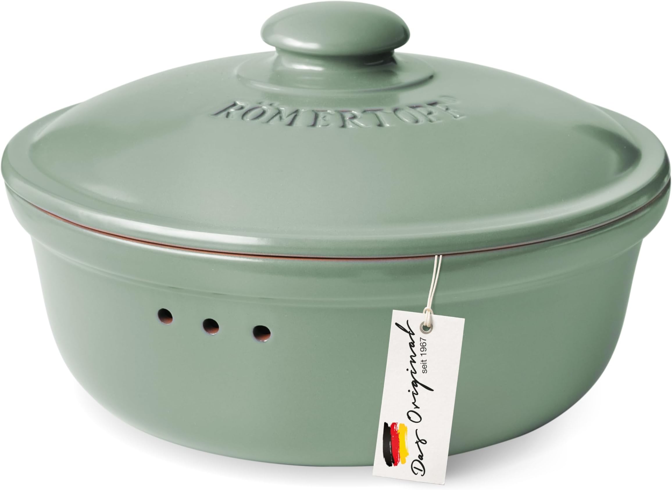 Römertopf Brottopf oval MAXI 6,5 Liter - Brotkasten Grün aus Keramik ...