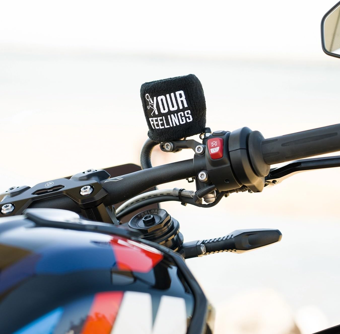 Brake Fluid Reservoir Cover Sock for Motorcycles, Sporbikes and Gifts by Moto Loot (F Your Feelings)