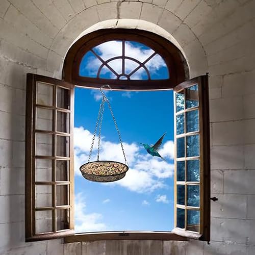 Miniatura 5 de Paquete de 2 comederos para pájaros con plataforma de malla metálica, atrae pájaros, colgando para jardín y patio